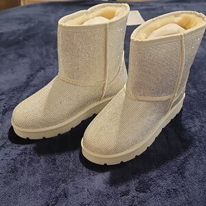 BAMBOO Rhinestone Bootie Silver Boots